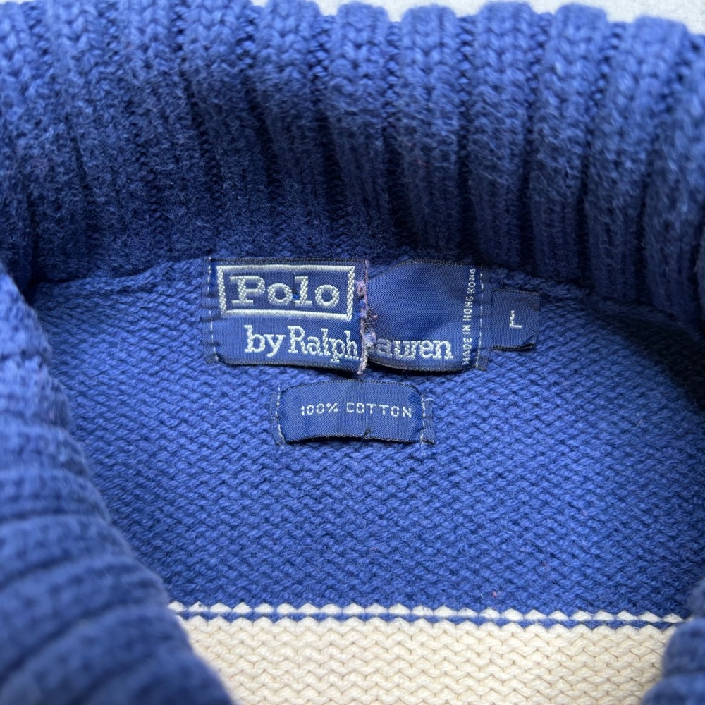 Polo Ralph Lauren Sweater Mens L Blue Multi Color Stripe Vintage Turtleneck Knit - Picture 5 of 11
